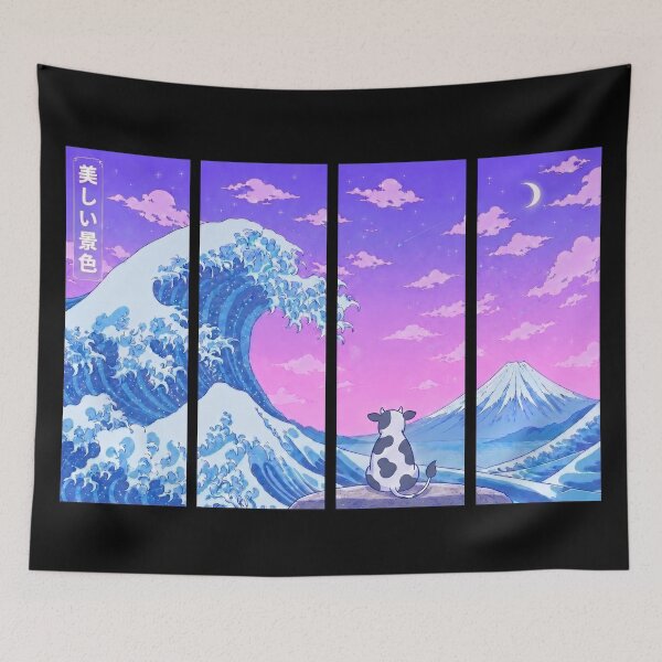 Item preview, Funny Cow Japanese Kanagawa Wave Vapor Japan Boys Girls Kids designed and sold by FurryHavenPH.