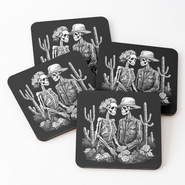 Item preview, Black and White Western Skeleton Couple Desert Art designed and sold by inkoutninja.