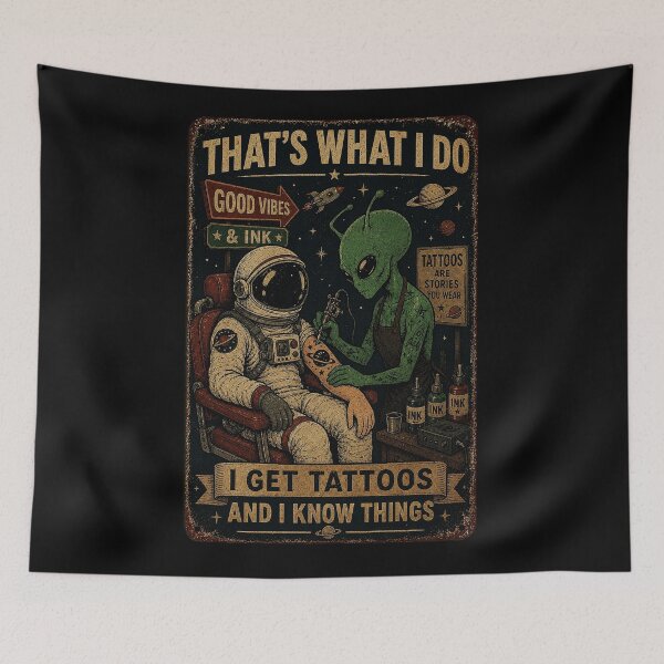 Item preview, Alien Tattoo Artist and Astronaut Vintage Space Humor designed and sold by eliramaison.