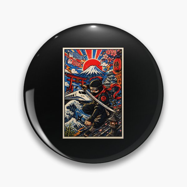 Item preview, Japanese Ninja Adventure Amid Mount Fuji and Traditional Cityscape designed and sold by eliramaison.