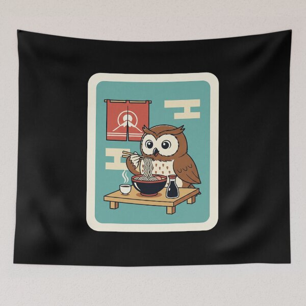 Item preview, Cute Owl Eating Noodles Retro Cozy Dinner designed and sold by JordynLadukeg65.