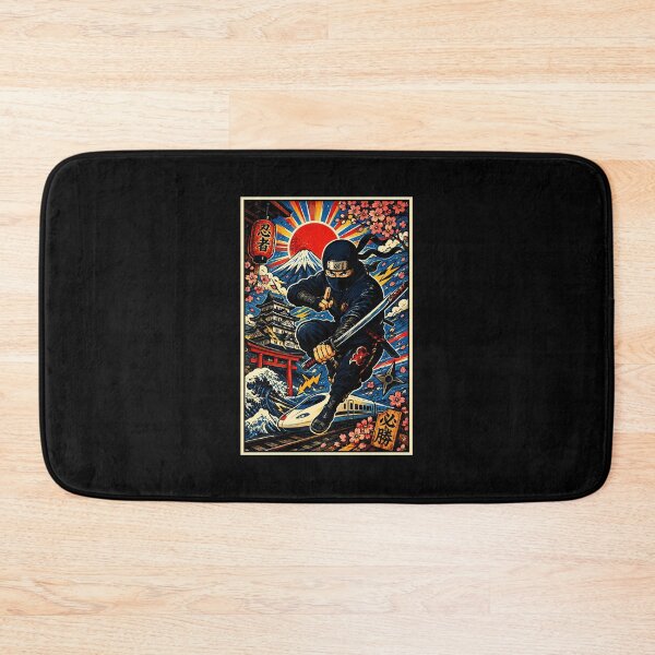 Item preview, Retro Japanese Ninja Warrior Amid Sakura Blossoms and Rising Sun designed and sold by eliramaison.