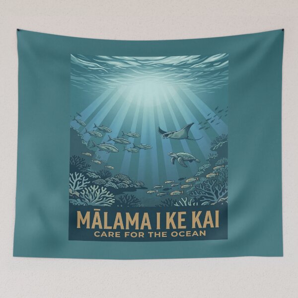 Item preview, Mālama I Ke Kai - Care for the Ocean — Hawaii Reef Manta Ray Sea Turtle Conservation Art designed and sold by MālamaThreads.