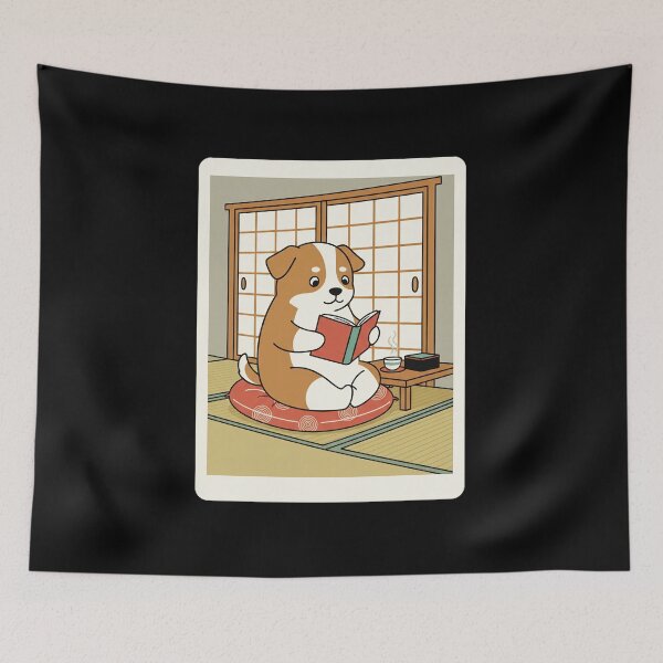 Item preview, Cute Reading Puppy Relaxing in Traditional Japanese Room Scene designed and sold by JordynLadukeg65.