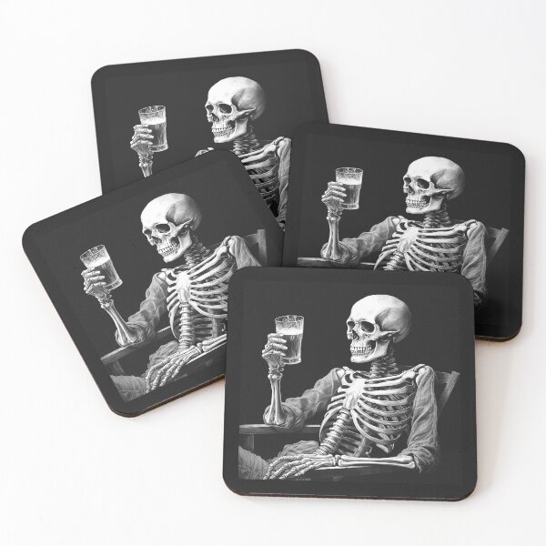 Item preview, Black and White Skeleton Drinking Dark Humor Art designed and sold by inkoutninja.