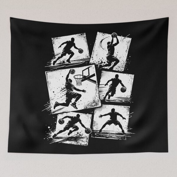 Item preview, Vintage Basketball Player Collage Retro Hoops Action Silhouettes designed and sold by allistermariam.
