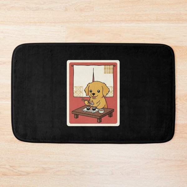 Item preview, Cute Golden Puppy Enjoying Sushi in a Cozy Retro Room designed and sold by JordynLadukeg65.