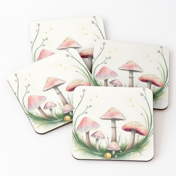 Item preview, Watercolor Pink Mushroom Botanical Border Illustration designed and sold by Vida e Arte.