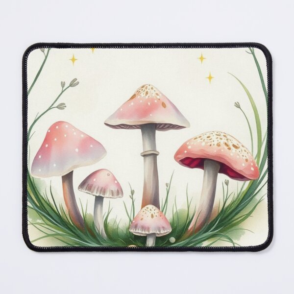 Item preview, Watercolor Pink Mushroom Botanical Border Illustration designed and sold by Vida e Arte.