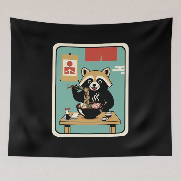 Item preview, Cute Raccoon Eating Noodles Cozy Japanese Food designed and sold by JordynLadukeg65.