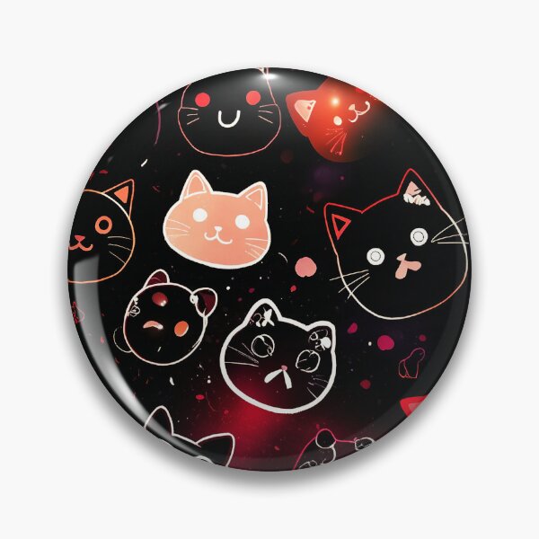Item preview, Neon Black Cats Pattern – Cute Kawaii Cat Faces on Dark Aesthetic Background designed and sold by IMuDesigner.