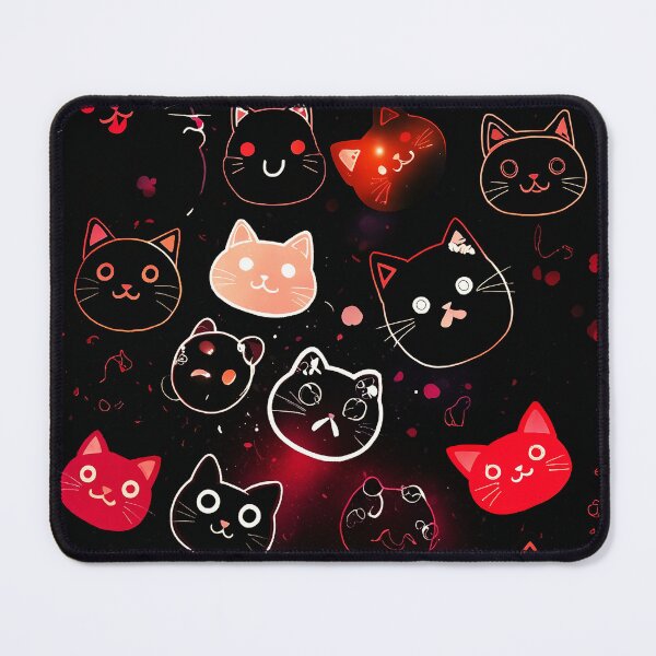 Item preview, Neon Black Cats Pattern – Cute Kawaii Cat Faces on Dark Aesthetic Background designed and sold by IMuDesigner.