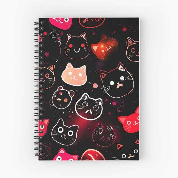 Item preview, Neon Black Cats Pattern – Cute Kawaii Cat Faces on Dark Aesthetic Background designed and sold by IMuDesigner.