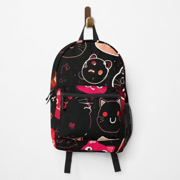 Item preview, Neon Black Cats Pattern – Cute Kawaii Cat Faces on Dark Aesthetic Background designed and sold by IMuDesigner.