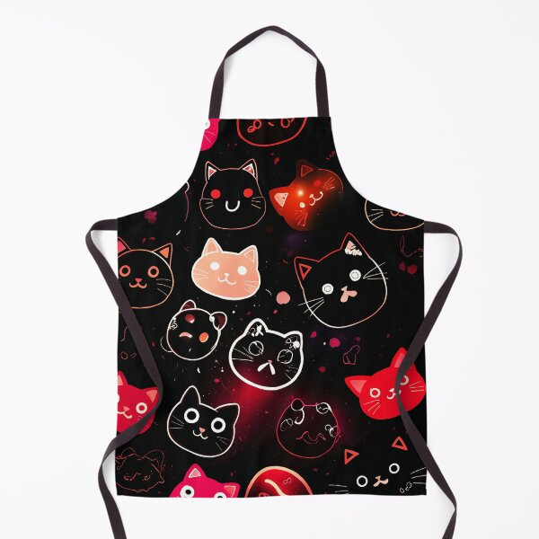 Item preview, Neon Black Cats Pattern – Cute Kawaii Cat Faces on Dark Aesthetic Background designed and sold by IMuDesigner.