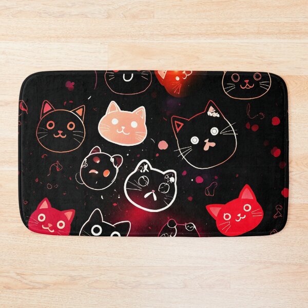 Item preview, Neon Black Cats Pattern – Cute Kawaii Cat Faces on Dark Aesthetic Background designed and sold by IMuDesigner.