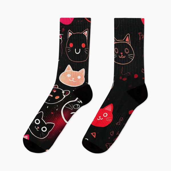 Item preview, Neon Black Cats Pattern – Cute Kawaii Cat Faces on Dark Aesthetic Background designed and sold by IMuDesigner.