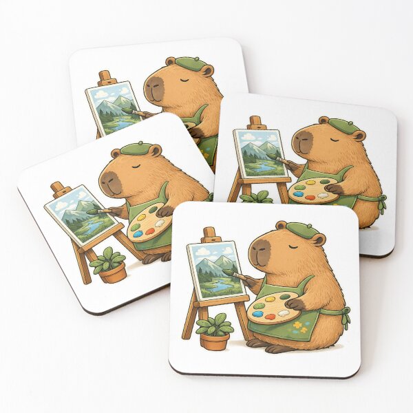 Item preview, Cute Capybara Artist Sticker | Painting Capybara | Kawaii Animal Art designed and sold by Kanvasly.