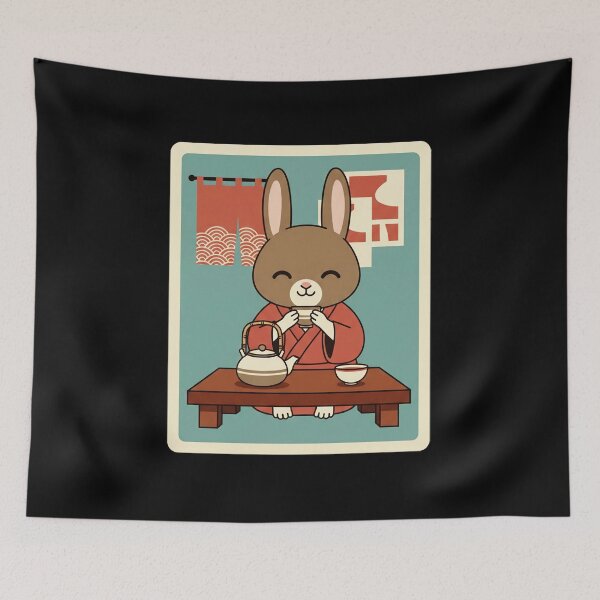 Item preview, Cute Tea Time Bunny in Cozy Traditional Japanese Setting designed and sold by JordynLadukeg65.
