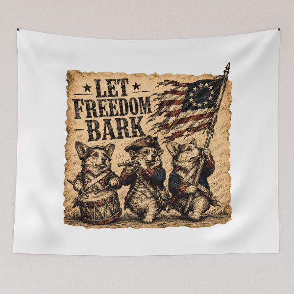 Item preview, Let Freedom Bark Corgi Revolutionary Marching Band designed and sold by chattsuede.