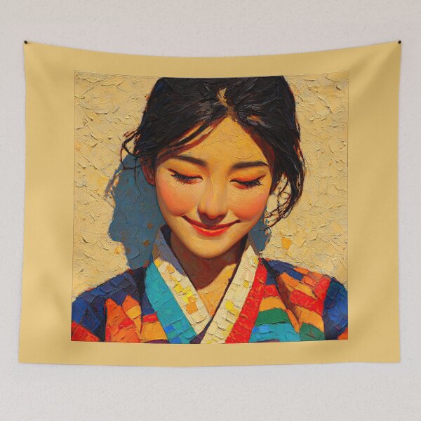 Item preview, Beautiful Woman Wearing Colorful Traditional Hanbok designed and sold by colorful-white.