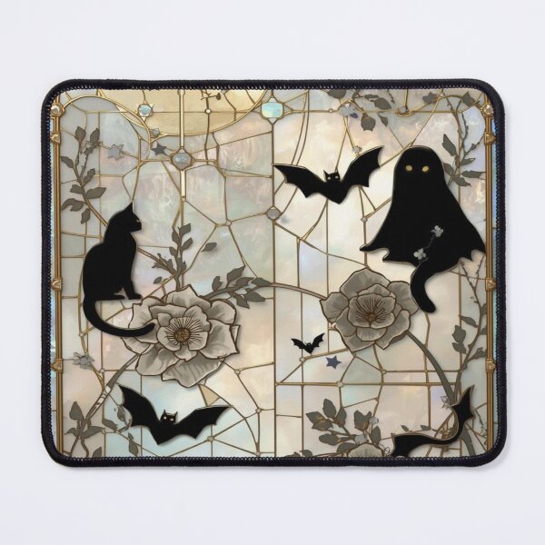 Item preview, Cats and Ghosts Elegant Gothic Stained Glass designed and sold by BriSher.