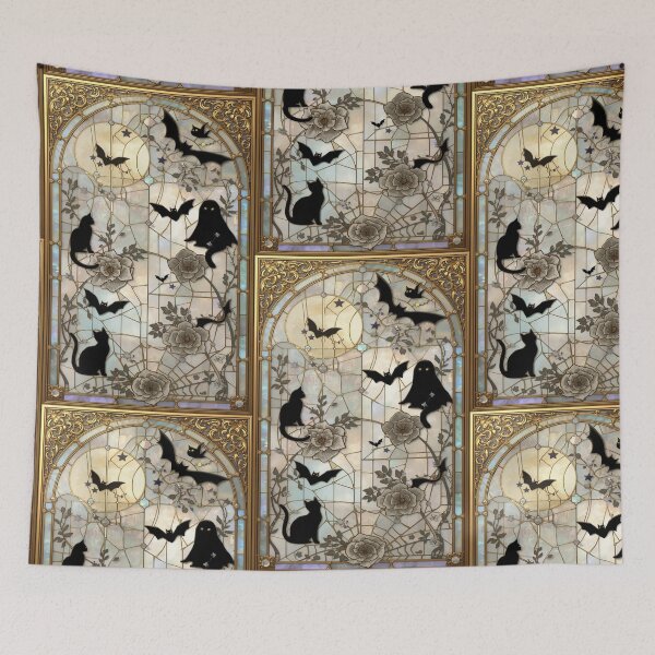 Item preview, Cats and Ghosts Elegant Gothic Stained Glass designed and sold by BriSher.