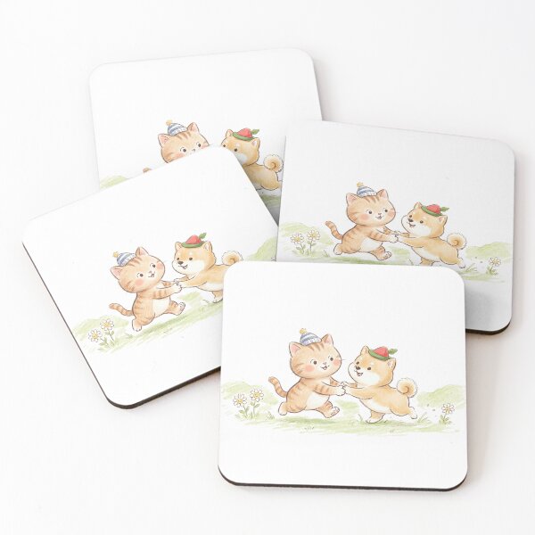 Item preview, Cute Shiba Inu and Cat Friends Dancing Together designed and sold by TaiwanMemory.