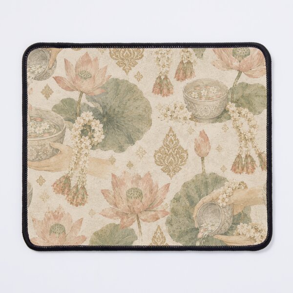 Item preview, Thai Songkran Heritage Seamless Pattern with Lotus Flowers, Jasmine Garlands and Sacred Water Pouring Ritual  designed and sold by Siam Soul Studio.