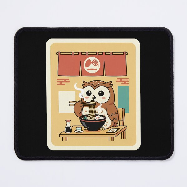 Item preview, Cute Owl Eating Ramen in Cozy Noodle Shop designed and sold by JordynLadukeg65.