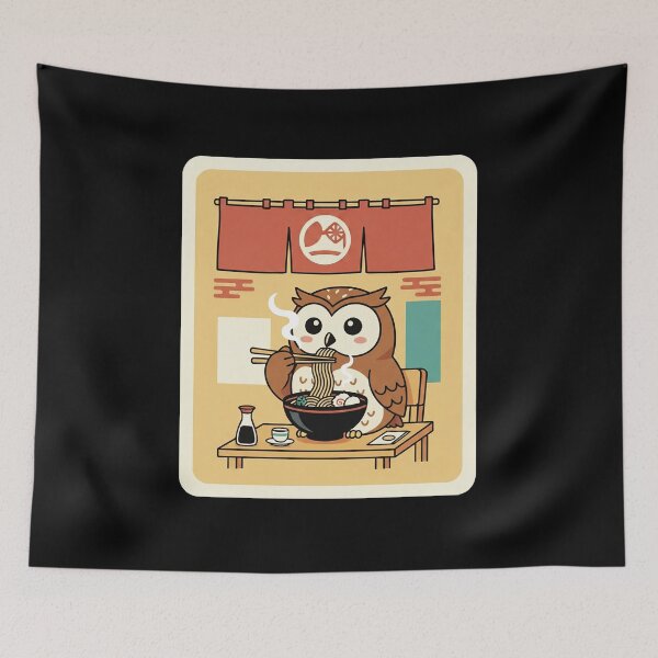 Item preview, Cute Owl Eating Ramen in Cozy Noodle Shop designed and sold by JordynLadukeg65.
