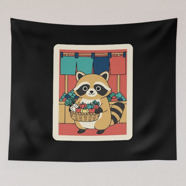 Item preview, Cute Raccoon Farmer Holding Fresh Harvest Market Basket designed and sold by JordynLadukeg65.