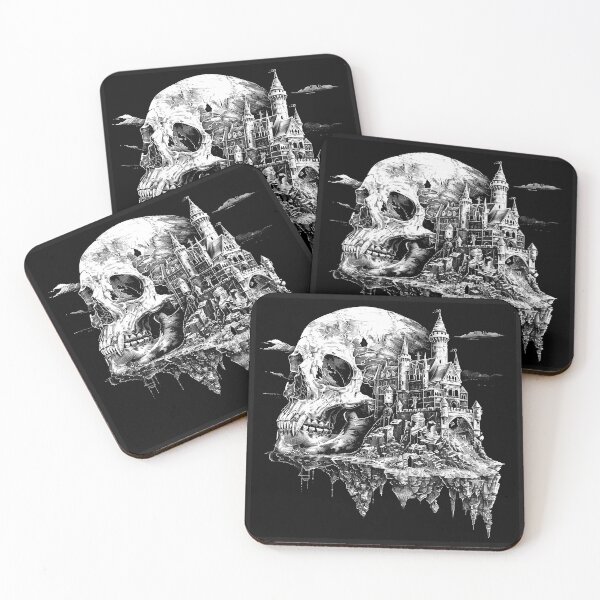 Item preview, Black and White Skull Castle Dark Fantasy Art designed and sold by inkoutninja.