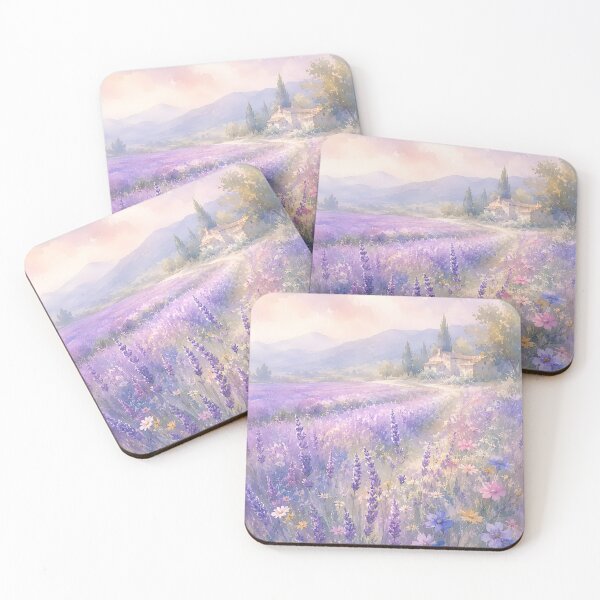 Item preview, Watercolor Lavender Field Meadow with Cozy Countryside Cottage  designed and sold by ChubbyGoong.
