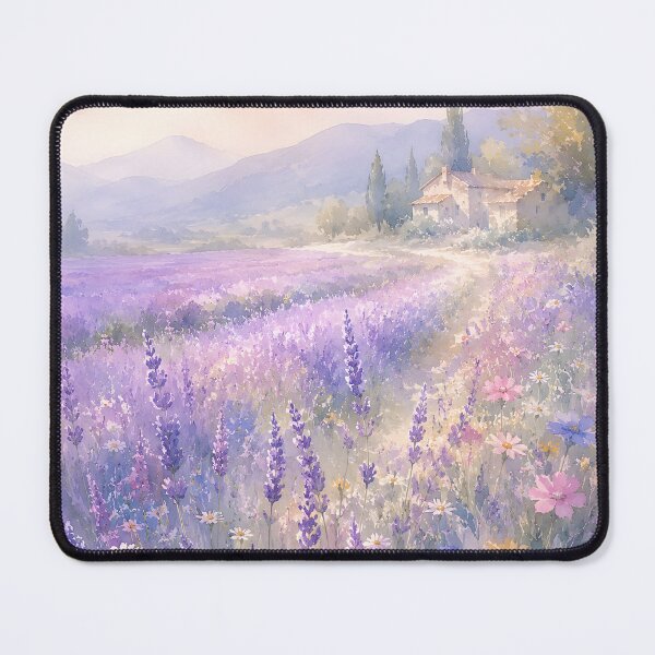 Item preview, Watercolor Lavender Field Meadow with Cozy Countryside Cottage  designed and sold by ChubbyGoong.