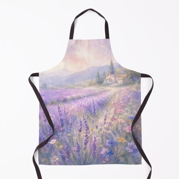 Item preview, Watercolor Lavender Field Meadow with Cozy Countryside Cottage designed and sold by ChubbyGoong.