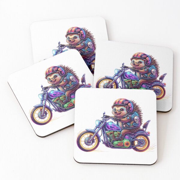 Item preview, Neon biker hedgehog on a motorcycle – cool rocker design designed and sold by NeonTraum.