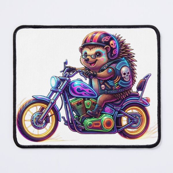 Item preview, Neon biker hedgehog on a motorcycle – cool rocker design designed and sold by NeonTraum.