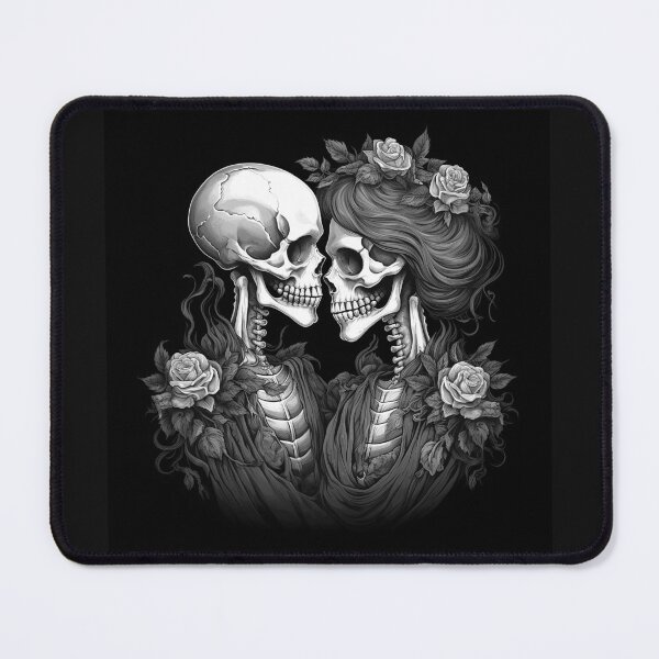 Item preview, Black and White Skeleton Lovers Floral Gothic Art designed and sold by inkoutninja.