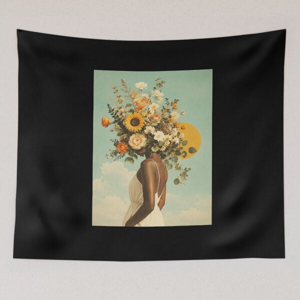 Item preview, Surreal Floral Portrait with Wildflowers and Golden Sun Mood designed and sold by ferminhays.