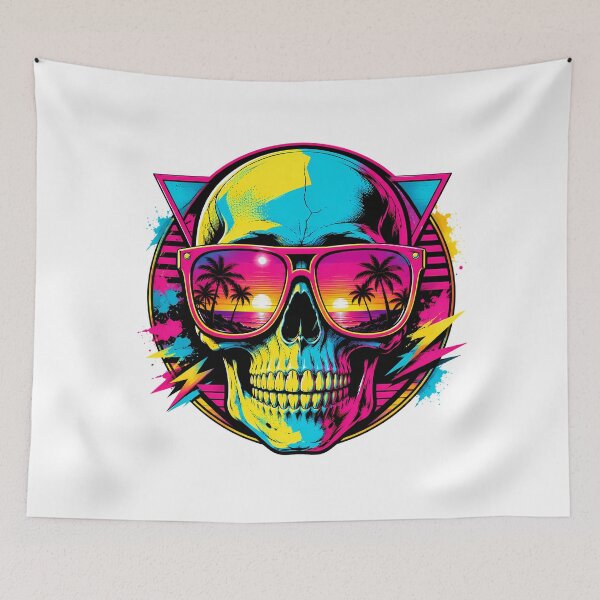 Item preview, Synthwave Skull Sunglasses Reflect Tropical Sunset designed and sold by chattsuede.