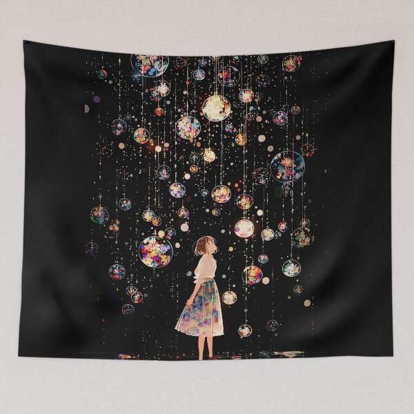 Item preview, Magical Girl Looking at Glowing Starry Orbs designed and sold by colorful-white.