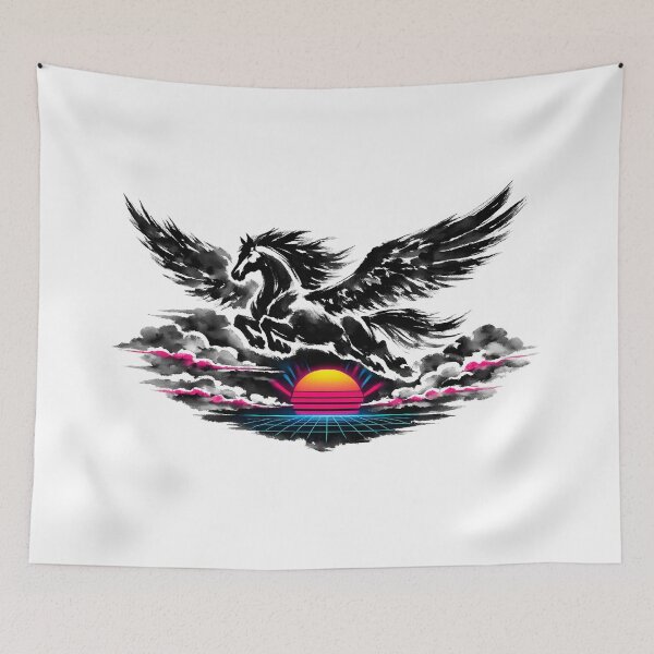 Item preview, Synthwave Sumi-e Pegasus Flight designed and sold by KungPowUnicorn.