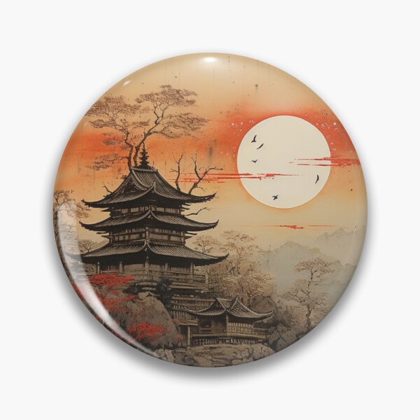 Item preview, Traditional Japanese Illustration - Pagoda on a Riverbank designed and sold by DaisukiTokyo.