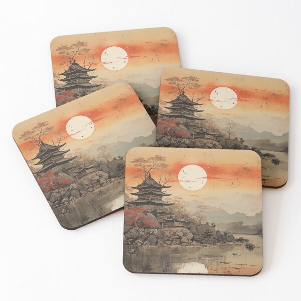 Item preview, Traditional Japanese Illustration - Pagoda on a Riverbank designed and sold by DaisukiTokyo.