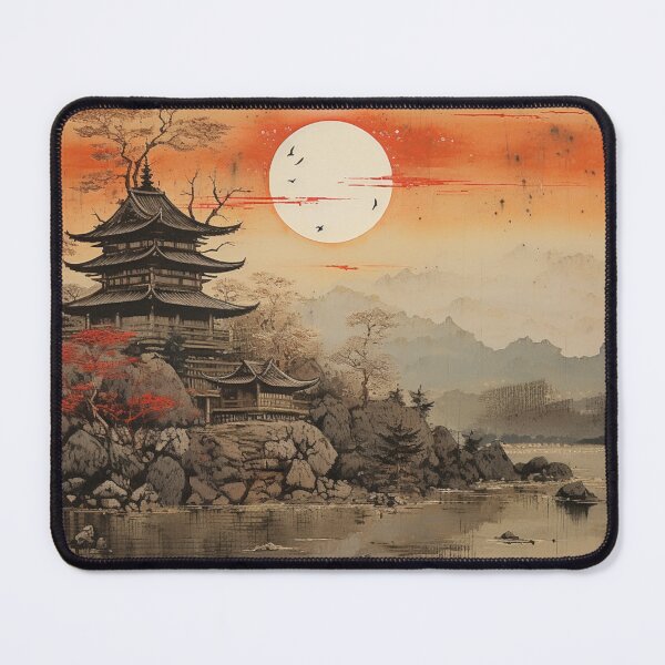 Item preview, Traditional Japanese Illustration - Pagoda on a Riverbank designed and sold by DaisukiTokyo.