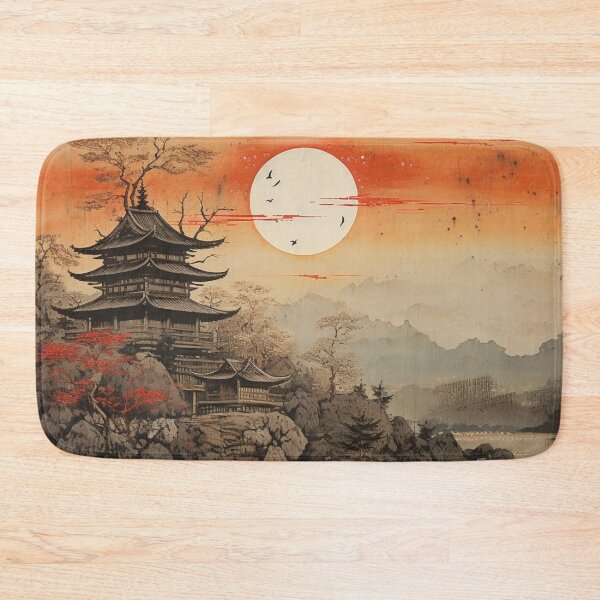 Item preview, Traditional Japanese Illustration - Pagoda on a Riverbank designed and sold by DaisukiTokyo.