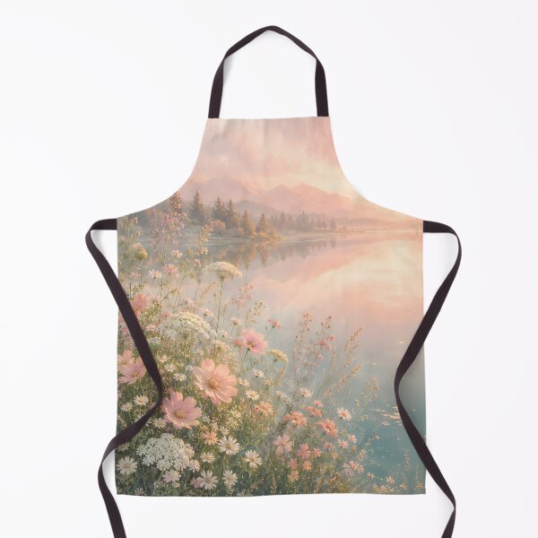 Item preview, Watercolor Serene Lakeside Meadow at Golden Hour Sunset Floral designed and sold by ChubbyGoong.