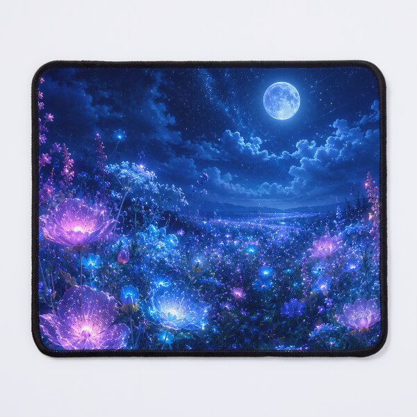 Item preview, Magical Moonlit Wildflower Meadow at Night Glowing Blue Floral  designed and sold by ChubbyGoong.