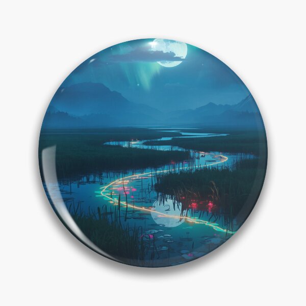 Item preview, Lunar Tide Neon Wetlands Alien Fantasy Landscape designed and sold by Luminous Wilds.